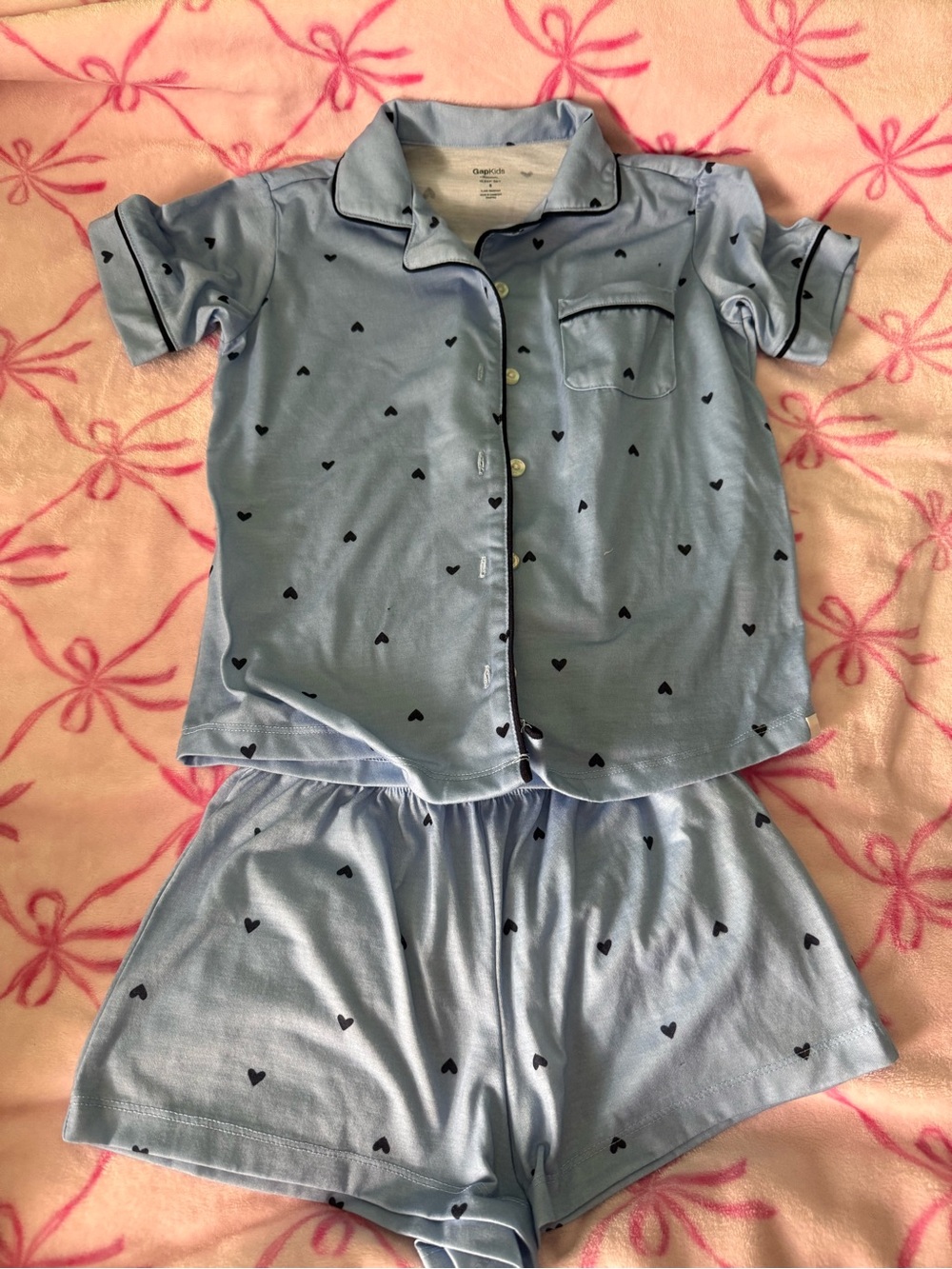 Children's Light Blue Heart Short Pajama Set and Matching Nigh - Cozy Sleepwear